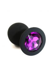 Черная анальная пробка Silicone Medium с кристаллом Dark Purple