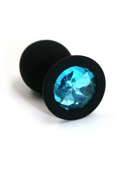 Черная анальная пробка Silicone Medium с голубым кристаллом