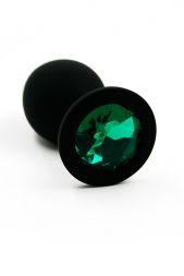 Черная анальная пробка Silicone Medium с кристаллом Dark Green