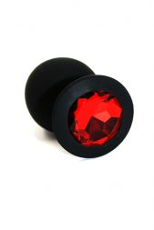 Черная анальная пробка Silicone Medium с красным кристаллом