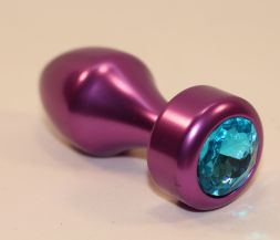 Конусная анальная пробка Purple Small с голубым стразом