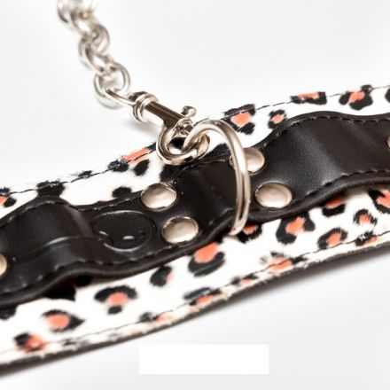 Леопардовые наручники эротические с цепочкой и карабинами