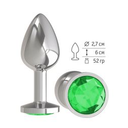 Анальная втулка Silver Small с зелёным кристаллом