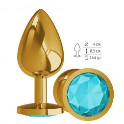 Анальная втулка Gold Large с голубым кристаллом