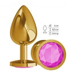 Анальная втулка Gold Large с розовым кристаллом