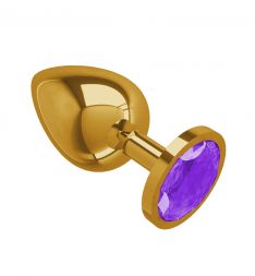 Анальная втулка Gold Large с фиолетовым кристаллом