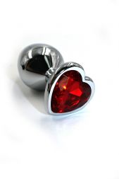 Анальная пробка Silver Large Heart с красным кристаллом