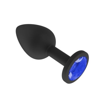 Анальная втулка Silicone Black Small с синим кристаллом