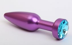 Конусная анальная пробка Purple с голубым стразом