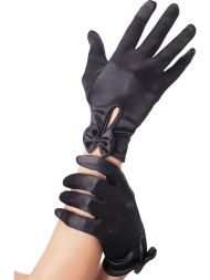 Черные атласные перчатки с бантиком