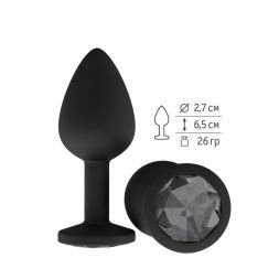 Анальная втулка силиконовая черная с черным кристаллом маленькая