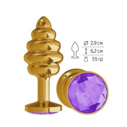 Анальная втулка Gold Spiral Small с фиолетовым кристаллом