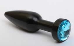 Конусная анальная пробка Metal Black с голубым стразом