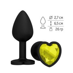 Анальная втулка Silicone Black Heart с желтым кристаллом