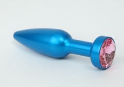 Конусная анальная пробка Blue Large с розовым стразом
