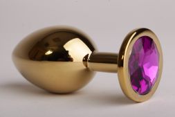Анальная пробка Gold Medium с фиолетовым кристаллом